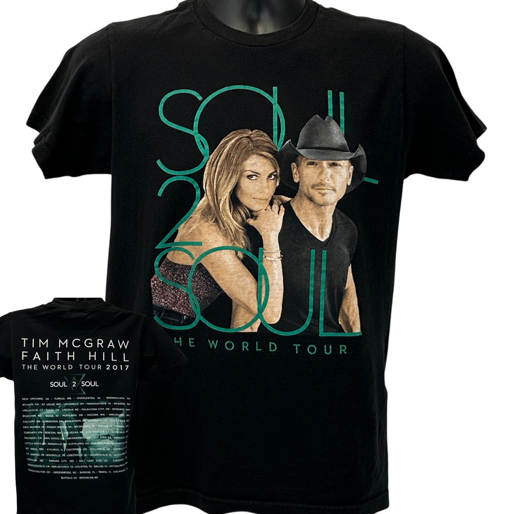 Tim McGraw Faith Hill 2017 Tour T Shirt Black Soul 2 Soul Country Unisex S Small